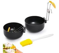 3-Piece Poached Egg Moulds, Stainless Steel Non-Stick Egg Poacher Pan with Collapsible Hang Ear Design, Poached Egg Maker Kit Includes 2 Pcs Egg Cooker and 1 Oil Brush