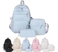 3-Piece Polka Dot Canvas Backpack Set for Girls，Blue