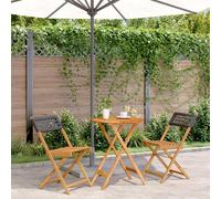 3 Piece Poly Rattan Bistro Set Garden Patio Outdoor Table & Chairs Wood