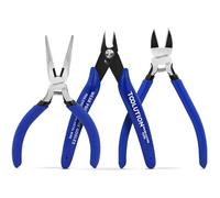 3-Piece Precision Pliers Set - 5 Inch Flush Cutters, Diagonal Cutters & Mini Needle Nose Pliers - High Carbon Steel Spring-Loaded Jewelry Making Tools for Crafting, DIY, Model Building, Electronics