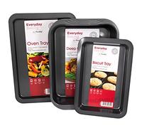3 Piece ProChef Non-Stick Baking Tray Set [38.4cm x 26.8cm Oven Tray / 37.5cm x 27.7cm Deep Roasting Tin / 31.21cm x 21.1cm Biscuit Tin]