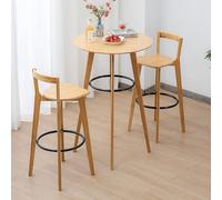 3 Piece Pub Dining Set, Modern Round Bar Table and 2 Bar Stools with Backrest, Kitchen Counter Height Wood Top Bistro, Easy Assemble for Breakfast Nook, Living Room, Small Space Restaurant