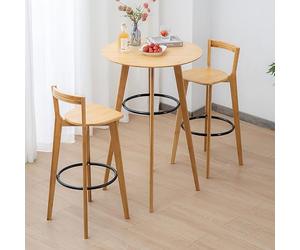 3 Piece Pub Dining Set, Modern Round Bar Table and 2 Bar Stools with Backrest, Kitchen Counter Height Wood Top Bistro, Easy Assemble for Breakfast Nook, Living Room, Small Space Restaurant