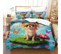 3 Piece Puppy Duvet Cover 3D Printing Chihuahua Soft Quilt Covers And Pillowcase Bedding Set Bedroom Decor for Adults Kids Bedroom Super King（260x220cm）