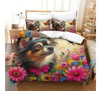 3 Piece Puppy Duvet Cover 3D Printing Chihuahua Soft Quilt Covers And Pillowcase Bedding Set Bedroom Decor Hidden Zipper Microfiber Super King（260x220cm）