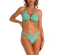 3 Piece Pure Handmade Crochet Sexy Bikini Beach Party Swim Skirt Swimsuit Swimwear (UK, Alpha, M, Regular, Regular, Red)