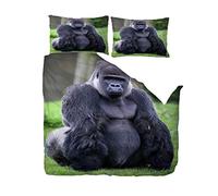 3-Piece Quilt Duvet Cover Sets 3D Printed Daze Animal Gorilla Bedding Set With Zipper Closure Hypoallergenic Soft Microfiber Quilt Cover Set Double(1 Duvet Cover + 2 Pillowcases)