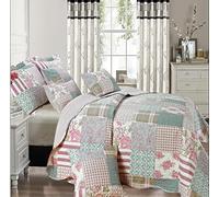 3 Piece Quilted Bedspread Printed Patchwork Comforter Set Coverlet Quilt Bed Throw Bedding Set with Oxford Pillow Shams (Blossom, Single)