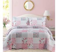 3 Piece Quilted Bedspread Printed Patchwork Comforter Set Coverlet Quilt Bed Throw Bedding Set with Oxford Pillow Shams (Floral Grey, Single)