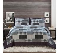 3 Piece Quilted Bedspread Printed Patchwork Comforter Set Coverlet Quilt Bed Throw Bedding Set with Oxford Pillow Shams (Denim Grey, Single)