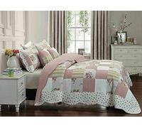 3 Piece Quilted Bedspread Printed Patchwork Comforter Set Coverlet Quilt Bed Throw Bedding Set with Oxford Pillow Shams (Maison, Double)
