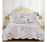 3 Piece Quilted Bedspread Printed Patchwork Comforter Set Coverlet Quilt Bed Throw Bedding Set with Oxford Pillow Shams (Meadow, Double)