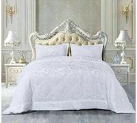3 Piece Quilted Comforter Coverlet Embossed Teddy Bedspread Velvet Quilt Throw Bedding Set with Oxford Pillow Shams (White, Double)