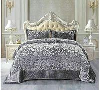 3 Piece Quilted Comforter Coverlet Embossed Teddy Bedspread Velvet Quilt Throw Bedding Set with Oxford Pillow Shams (Grey, Double)