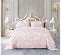 3 Piece Quilted Comforter Coverlet Embossed Teddy Bedspread Velvet Quilt Throw Bedding Set with Oxford Pillow Shams (Pink, King)