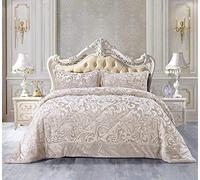 3 Piece Quilted Comforter Coverlet Embossed Teddy Bedspread Velvet Quilt Throw Bedding Set with Oxford Pillow Shams (Beige, King)