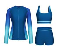 3-Piece Rash Guard Swimsuits for Women UV UPF 50+ Long Sleeve Wetsuit Swimming Costume Zip Boyshort Bikini Set Modest Swimwear Sun Protection Swim Shirt Bikini Tops Surfing Bathing Suit