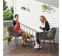 3 Piece Rattan Bistro Set, Wicker Furniture Set w/ Cushions Outsunny Grey One Size