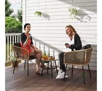3 Piece Rattan Bistro Set, Wicker Furniture Set w/ Cushions Outsunny Natural One Size