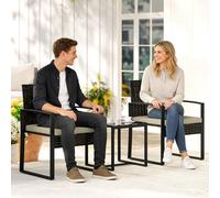 3 Piece Rattan Bistro Set, Wicker Garden Furniture Set with Cushions