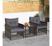 3 Piece Rattan Conversation Set Patio Wicker Chairs and Coffee Table Set COSTWAY Grey One Size