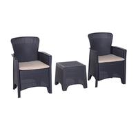 3-Piece Rattan Effect Garden Bistro Set 2 Chairs & Coffee Table Set with Cushion Patio Lawn Balcony Furniture - Dark Brown