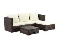 3-Piece Rattan Garden Furniture Storage Sofa Set 4 Seater Wicker Coffee Table Conservatory Sun Lounger Reclining Set Outdoor Weave with Cushion Brown