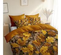 3 Piece Reversible Duvet Cover, Camouflage Pattern Plant Leaves King Size 230 x 220 cm Bedding Set, Dark Gold Premium Brushed Microfiber Bedding Set, With Pillowcases, for All Season