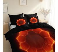 3 Piece Reversible Duvet Cover, Cartoon Style Geometric Hexagon Pattern King Size 230 x 220 cm Bedding Set, Black Premium Brushed Microfiber Bedding Set, With Pillowcases, for All Season