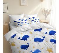 3 Piece Reversible Duvet Cover, Cartoon Style Whale Stars Super King Size 260 x 220 cm Bedding Set, White Premium Brushed Microfiber Bedding Set, With Pillowcases, for All Season