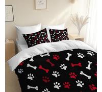 3 Piece Reversible Duvet Cover, Minimalist Style Paw Print Bone Pattern Super King Size 260 x 220 cm Bedding Set, White Premium Brushed Microfiber Bedding Set, With Pillowcases, for All Season