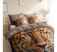 3 Piece Reversible Duvet Cover, Photography Portrait Animal Tiger Super King Size 260 x 220 cm Bedding Set, Gray Beige Premium Brushed Microfiber Bedding Set, With Pillowcases, for All Season
