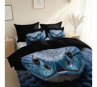3 Piece Reversible Duvet Cover, Portrait Photography Animal Snakes King Size 230 x 220 cm Bedding Set, Black Premium Brushed Microfiber Bedding Set, With Pillowcases, for All Season