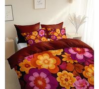 3 Piece Reversible Duvet Cover, Retro Style Plant And Floral Pattern King Size 230 x 220 cm Bedding Set, Dark Chestnut Premium Brushed Microfiber Bedding Set, With Pillowcases, for All Season