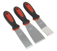 3 Piece Rigid Blade Scraper Set - Soft Grip Handle - 1.8mm Steel Scraper Blades