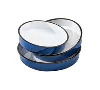 3-Piece Roasting Pans Round Roaster Pan Blue Baking Pans Set 10/12.6/14inch Enamel Roasting Pan For Ovens,Roast Chicken, Beef,Cake Pans,Easy to Clean High Temperature Resistant Bake Ware Gift