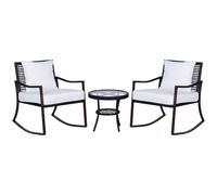 3 Piece Rocking Bistro Set Patio Garden Chairs Coffee Table Brown Cream White