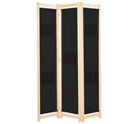 3-Piece Room Divider Black Fabric and Solid Fir Wood 120 x 170 x 4 cm Freestanding Foldable with 5 Pockets for Living Room Bedroom Office as Privacy Screen and Room Divider