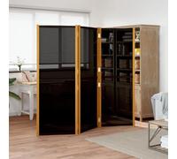 3-Piece Room Divider Screen Black 210 x 180 cm Acacia Wood with Textilene, Foldable and Freestanding, Privacy Screen for Living Room, Office, Garden and Indoor Outdoor Privacy
