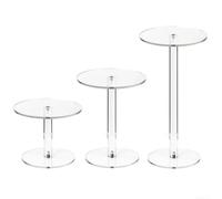 3 Piece Round Acrylic Display Stand Set Featuring Different Heights for Use in Retail Stores Homes and Boutiques to Showcase Jewelry