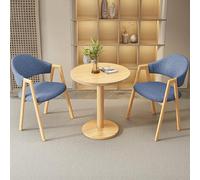 3-Piece Round Dining Table Set for 2 Kitchen Table with PU-Padded Chairs Coffee Table and Chair Office Conference Reception Table (60cm L)