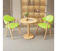 3-Piece Round Dining Table Set for 2, PU Upholstered Chairs, Kitchen Coffee Table & Chair, Office Conference Reception Table, Compact 60cm Size