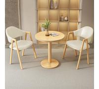 3-Piece Round Dining Table Set for 2 PU Upholstered Chairs Kitchen & Office Conferencing Table Compact 60cm Design Modern Furniture for Dining Room & Reception