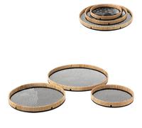 3-Piece Round Serving Tray Set Decorative Tablett Trays Black Metal 50cm Boho