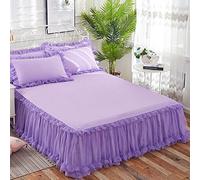 3 Piece Ruffle Skirt Bedspread Set King/Twin/Queen Fitted Bed Sheet Ruffled Style Bed Skirt Coverlets Bedspreads Dust Ruffles Bedding Collections,Purple-150X200CM