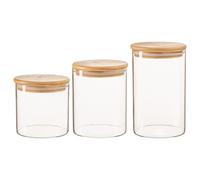 3 Piece Scandi Glass Storage Jars Set with Wooden Lids Argon Tableware Clear One Size