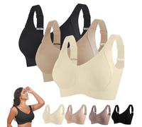 3 Piece Seamless Non Wired Bras Womens UK Full Coverage Bra Ladies Plus Size Everyday Bralette with Adjustable Straps Wireless Support Smooth Minimiser Gathered Underwear Cotton Lingerie