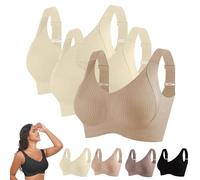 3 Piece Seamless Non Wired Bras Womens UK Full Coverage Bra Ladies Plus Size Everyday Bralette with Adjustable Straps Wireless Support Smooth Minimiser Gathered Underwear Cotton Lingerie