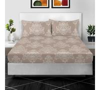 3 Piece Set 100% Egyptian Cotton Printed Fitted Sheet - 30cm Extra Deep Superking Bed Sheets with 2 Matching Pillowcase - 400 Thread Count Super King Size Bed Cover Sets (Beige Bliss, Super King)