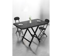 3-Piece Set 100cm Folding Dining Table & 2 Chairs Indoor Outdoor Dining Table Suitable for Six People Living and Home Black One Size